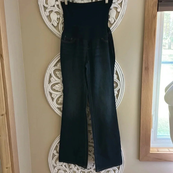 Indigo Blue Secret Fit Belly Stretch Straight Maternity Jeans Dark Wash M/L - Picture 2 of 7